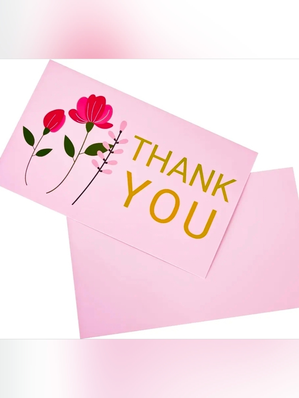 Pink Floral "Thank You" Card, 50
